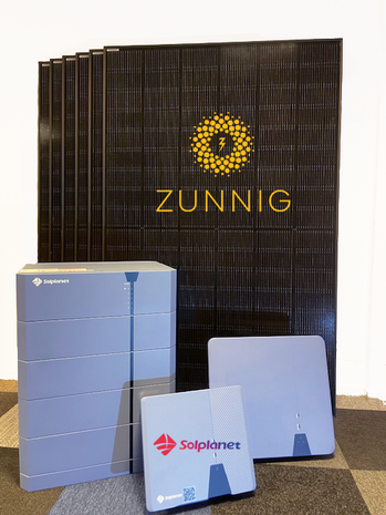 16 zonnepanelen 435Wp, 3 fase omvormer, montagesysteem, batterij